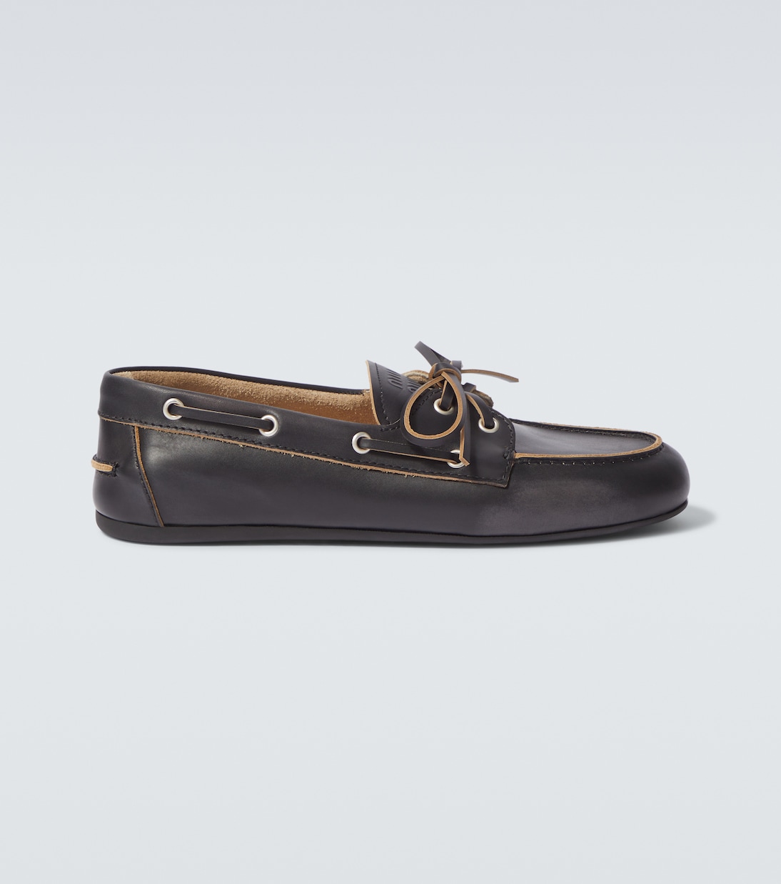 

Кожаные лодочные ботинки Logo Miu Miu, черный