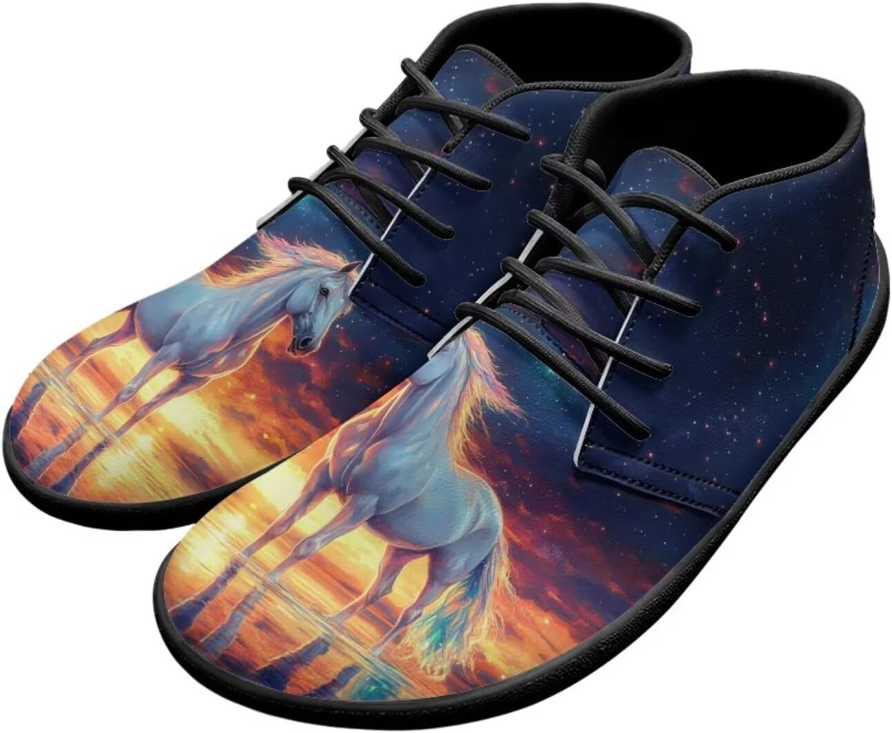 

Кожаные мужские кроссовки Forchrinse White Horse с красивым небом, для повседневной ходьбы и вождения, повседневные кожаные шнурованные туфли, средние ботинки Чукка, легкие, Horse Beautiful Sky