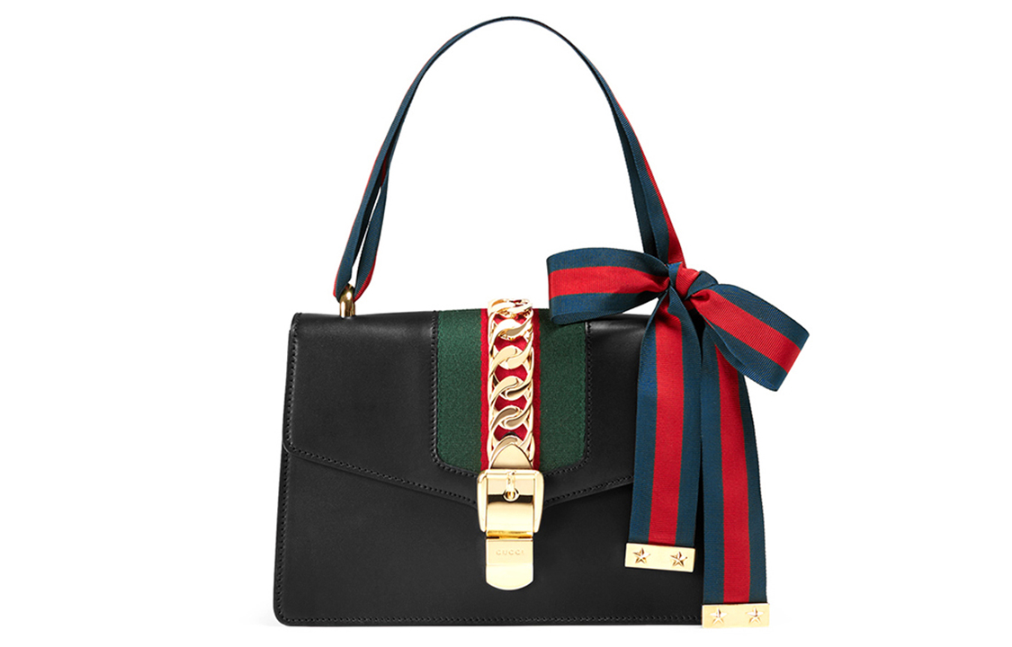 

GUCCI Сумка Sylvie из кожи, кроссбоди, маленькая женская сумка через плечо black