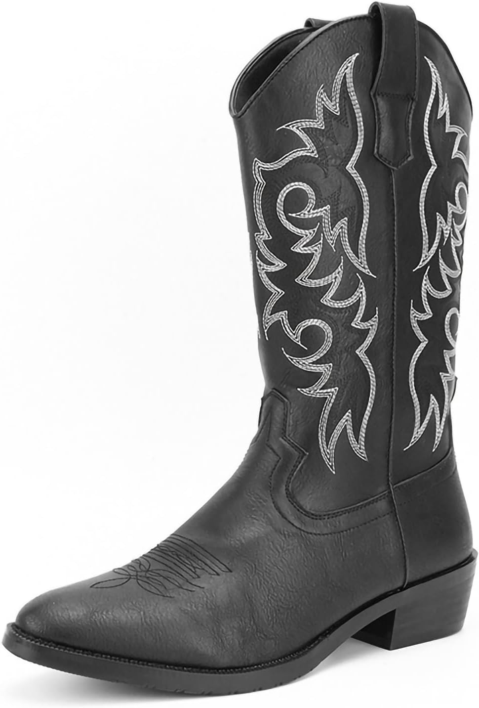

Мужские ковбойские сапоги из искусственной кожи с круглым носком, вышитые в западном стиле, с резиновой подошвой и высоким каблуком Generic, черный