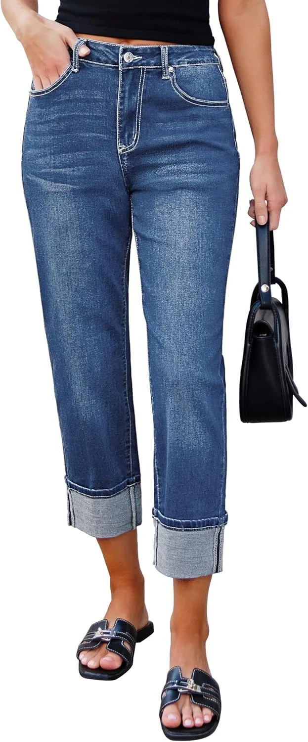 

Прямые джинсы Luvamia для женщин, укороченные, с высокой талией