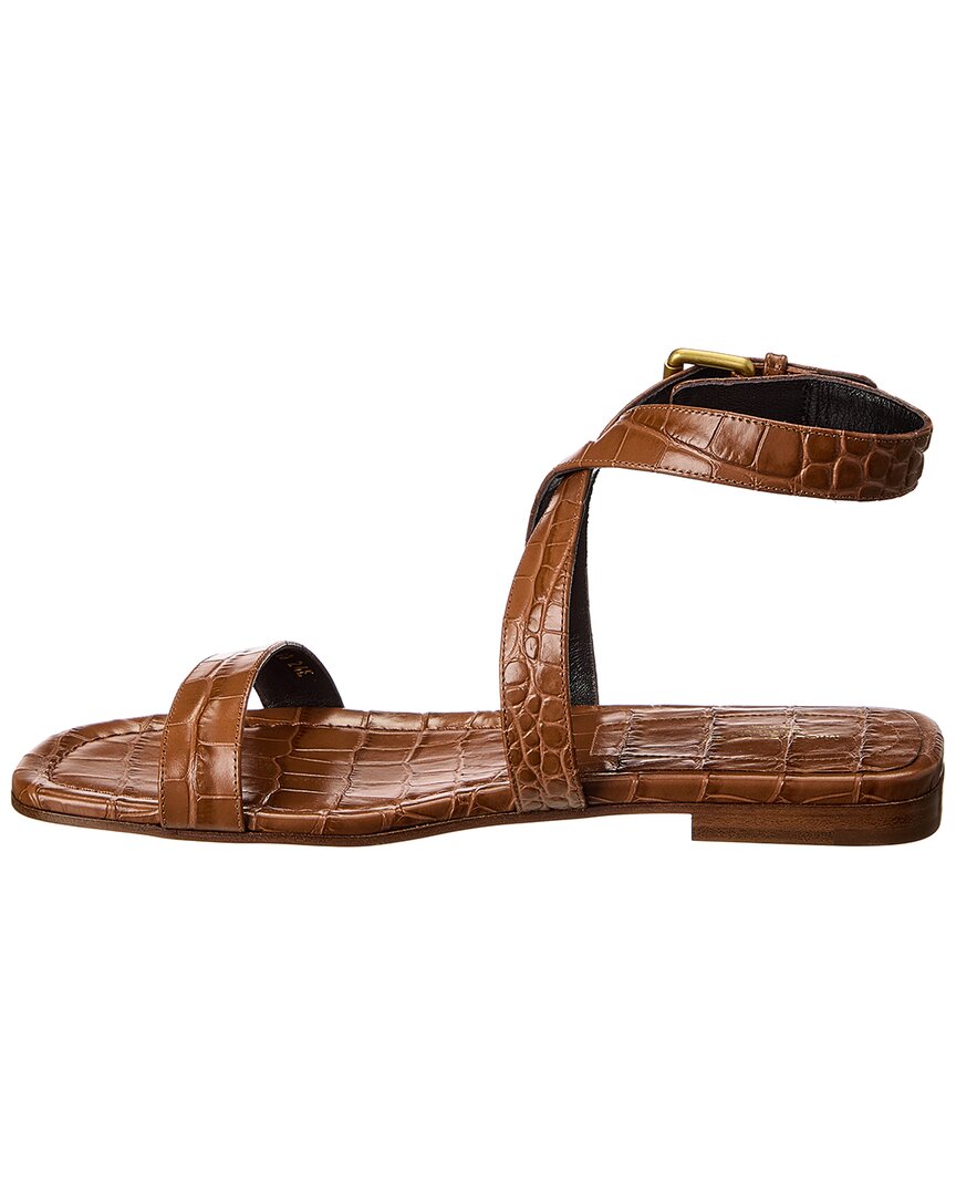 Michael Kors Collection Bridgette Croc-Embossed Leather Sandal, коричневый — фото 2
