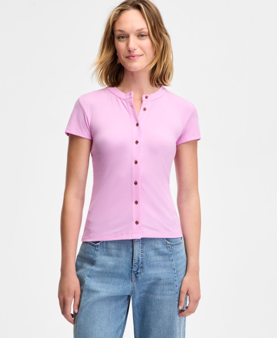 

Женская трикотажная блузка в рубчик с короткими рукавами и застежкой на пуговицы On 34th, So Lavender