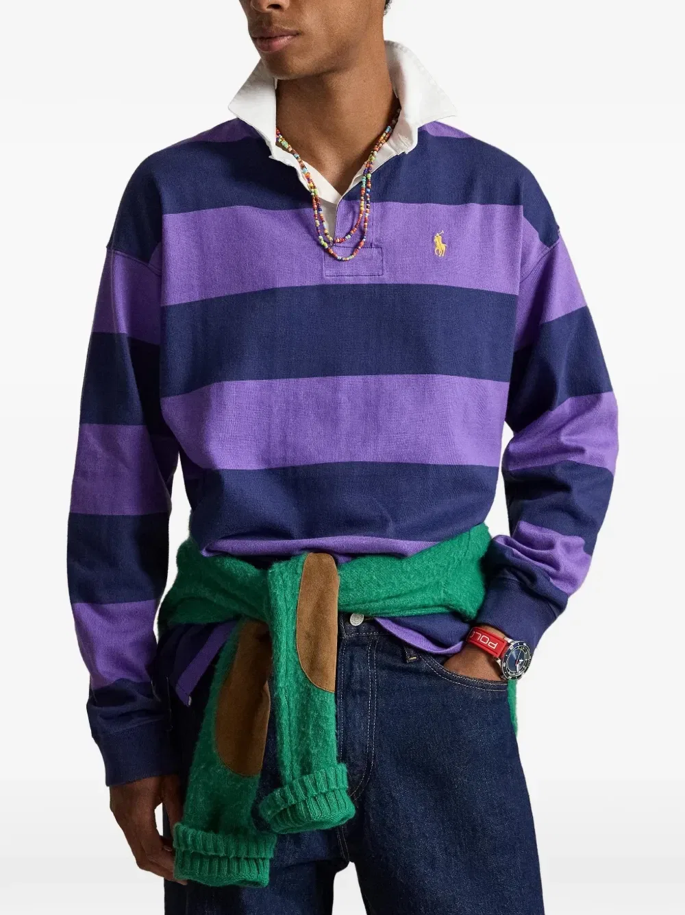 Поло Ralph Lauren в трикотажной футболке для регби в полоску Big Fit Polo Ralph Lauren, фиолетовый — фото 3