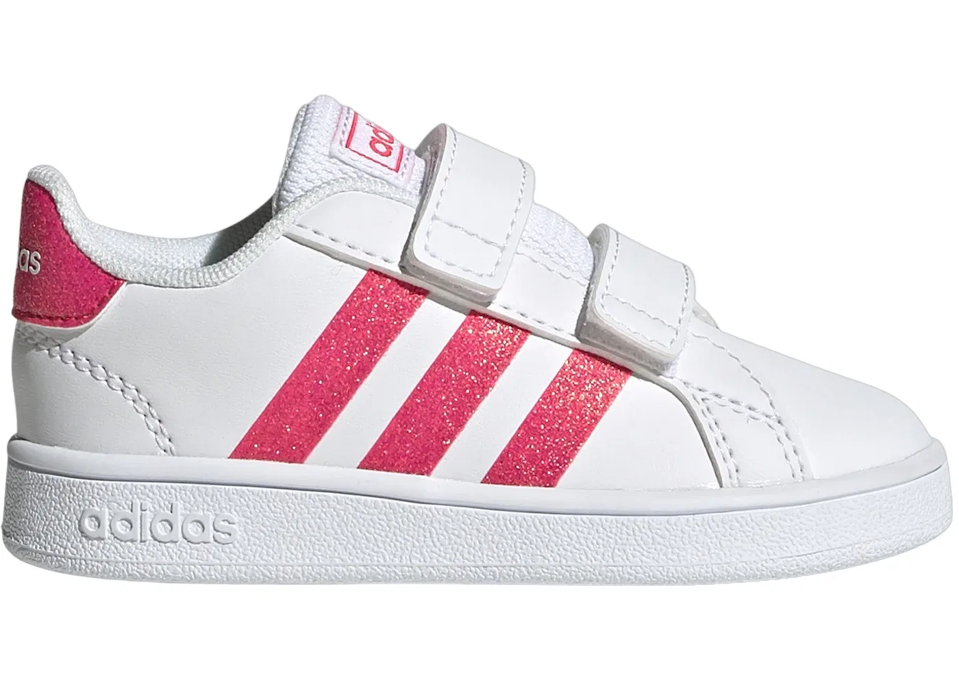 Детские кроссовки с контрастными вставками Adidas Grand Court, Cloud White/Real Pink/Cloud White