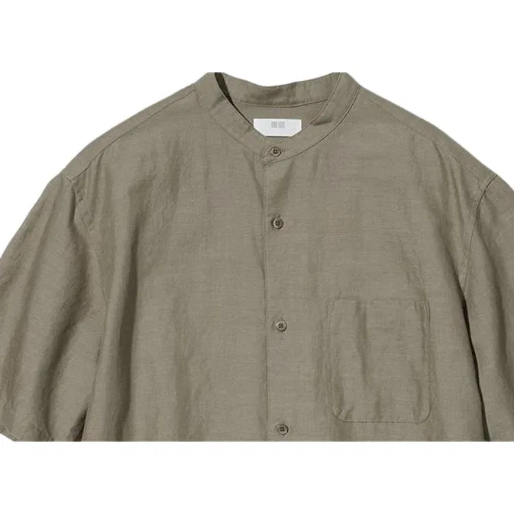 Детская рубашка с воротником-стойкой Dark Olive UNIQLO, Dark Olive — фото 4