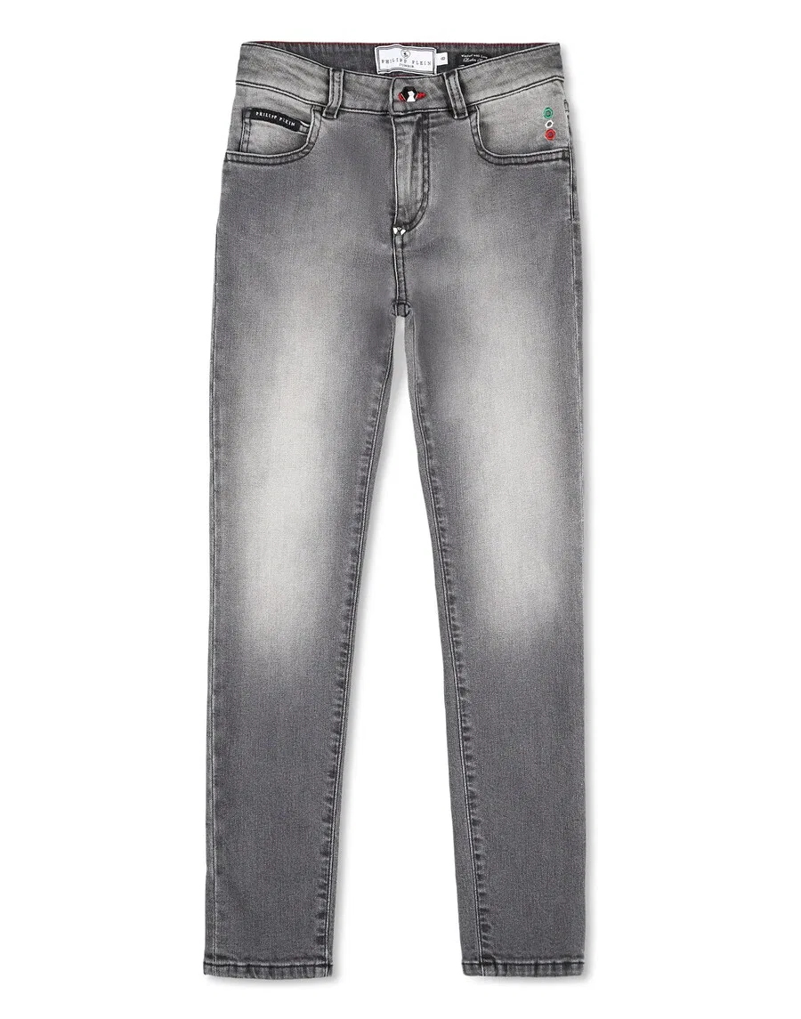Джинсы Philipp Plein Slim fit 'Hexagon' из серого денима