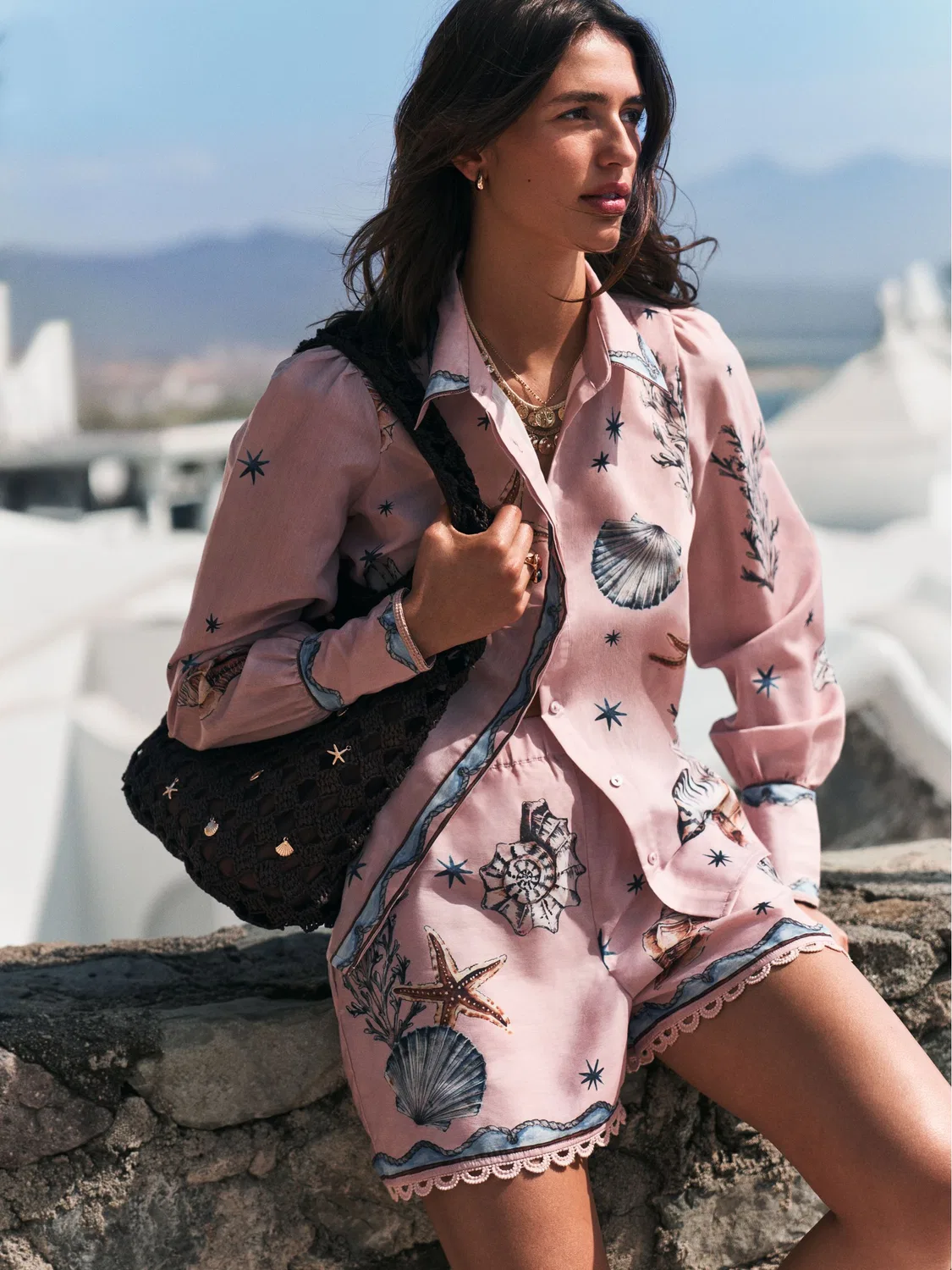 Шорты с принтом ракушек, Pink Shell Print Next, розовый