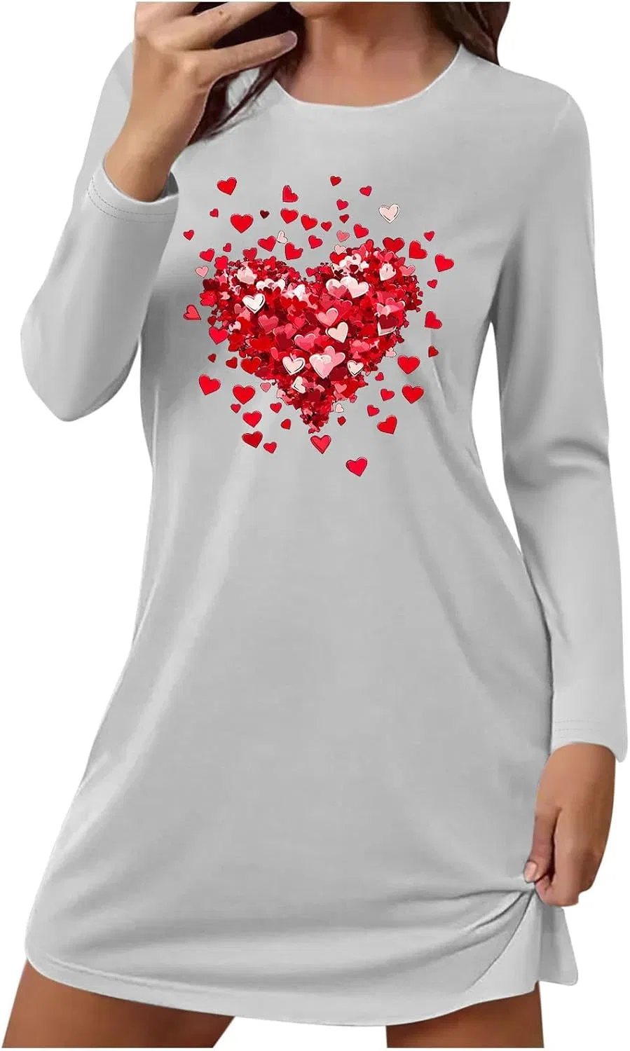 Женское длинное платье с длинным рукавом Crew Neck, Gray