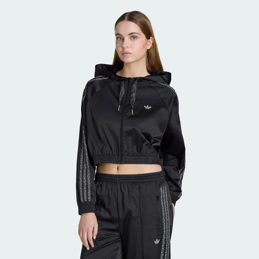Женский укороченный худи с капюшоном и молнией Pearl Cropped Zip Hoodie adidas, Черный