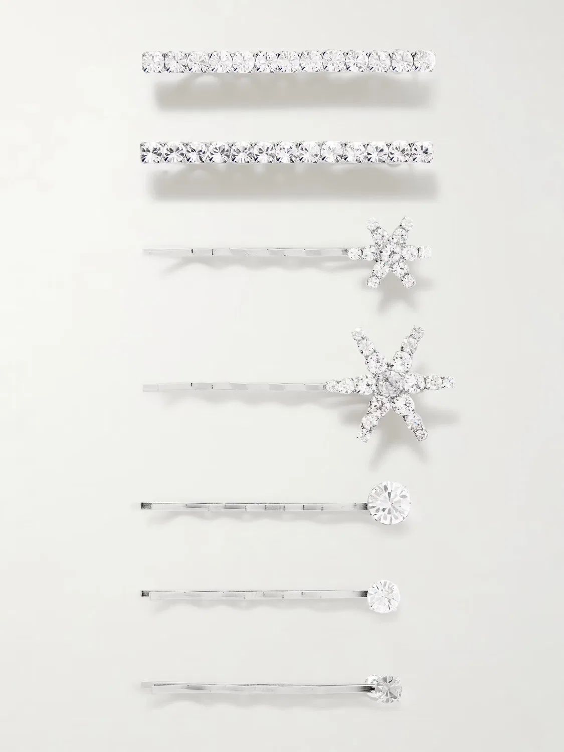 Набор из семи заколок для волос Luzia украшенных кристаллами Swarovski серебристого цвета Jennifer Behr, серебряный