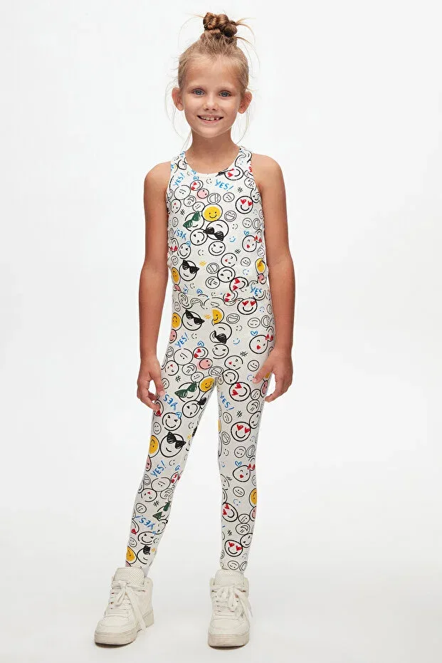 Детские леггинсы для девочек с принтом Cute faces Lovetti, Patterned