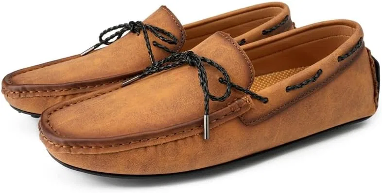 Лоферы кожаные Men's Loafers Shoes Vegan Leather Boat Shoes Venetian Loafers Slip Resistant Flat Heel Flexible Outdoor Prom Slip-on, Коричневый SayfuR — фото 3
