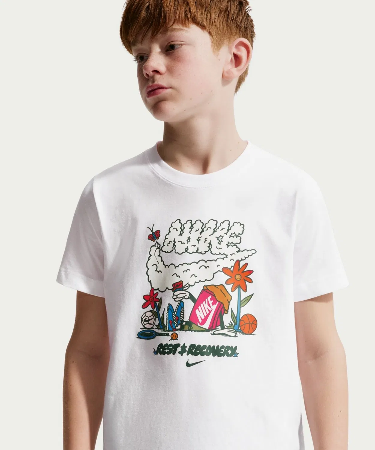 Детская футболка с принтом Boxy Rest NIKE, White