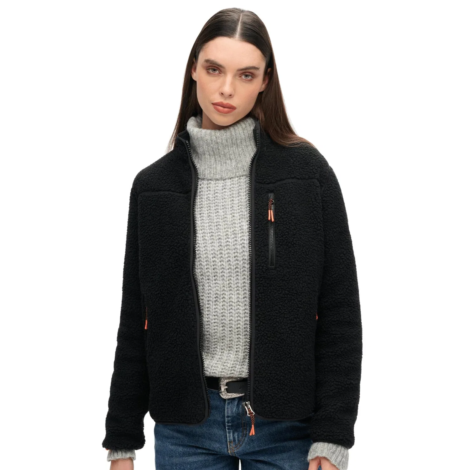 Женский флисовый пуловер с молнией Outdoor Superdry, Черный