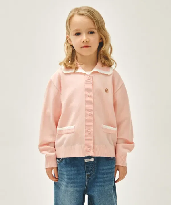 Кардиган детский с кружевным воротником, Marithé Kids, розовый