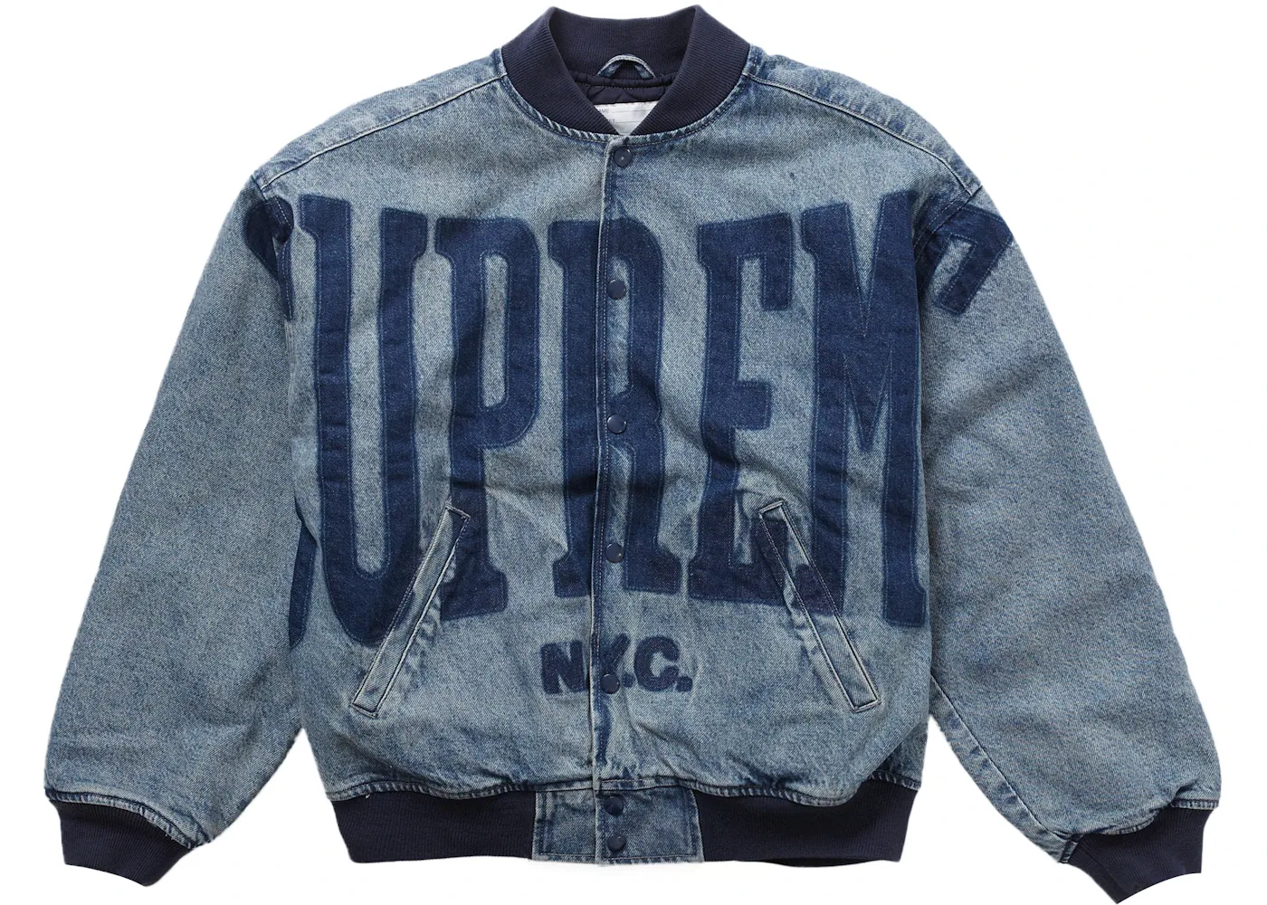 Мужская джинсовая куртка-варсити с принтом Supreme, Washed Blue