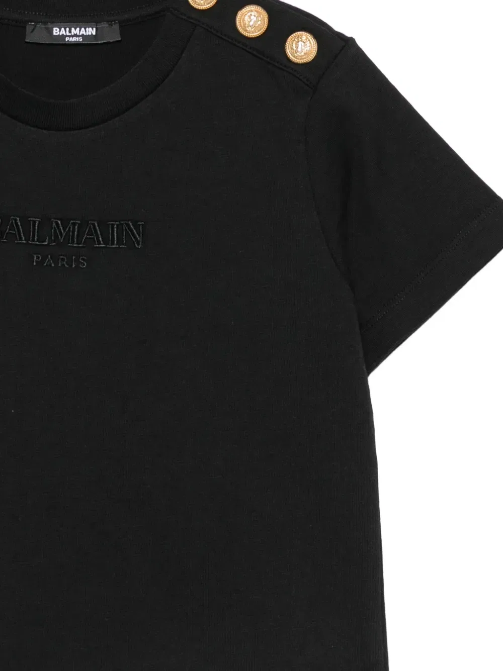 Футболка с вышитым логотипом и деталями-пуговицами Balmain Kids, черный — фото 3