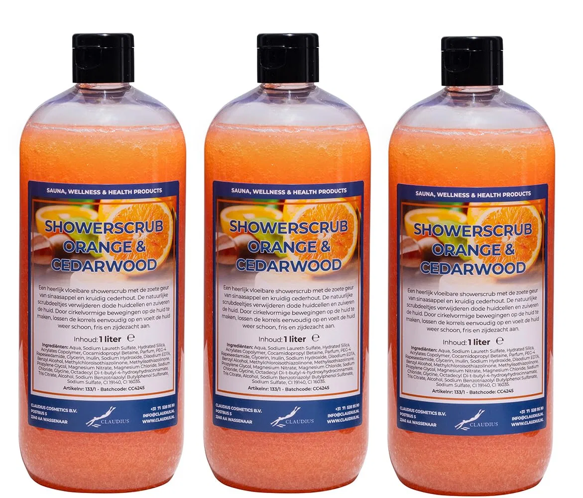 Скраб для душа Orange & Cedarwood, 3 x 1 л, Claudius, прозрачный