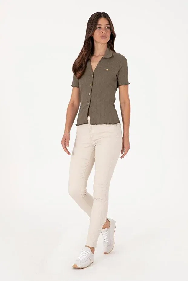 Женская хлопковая рубашка с коротким рукавом U.S. Polo Assn., Taupe