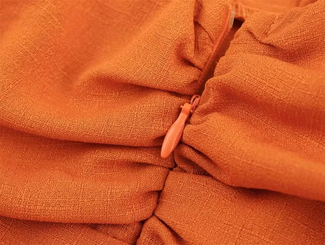 Женское платье миди на тонких бретелях с драпировкой, Orange — фото 4