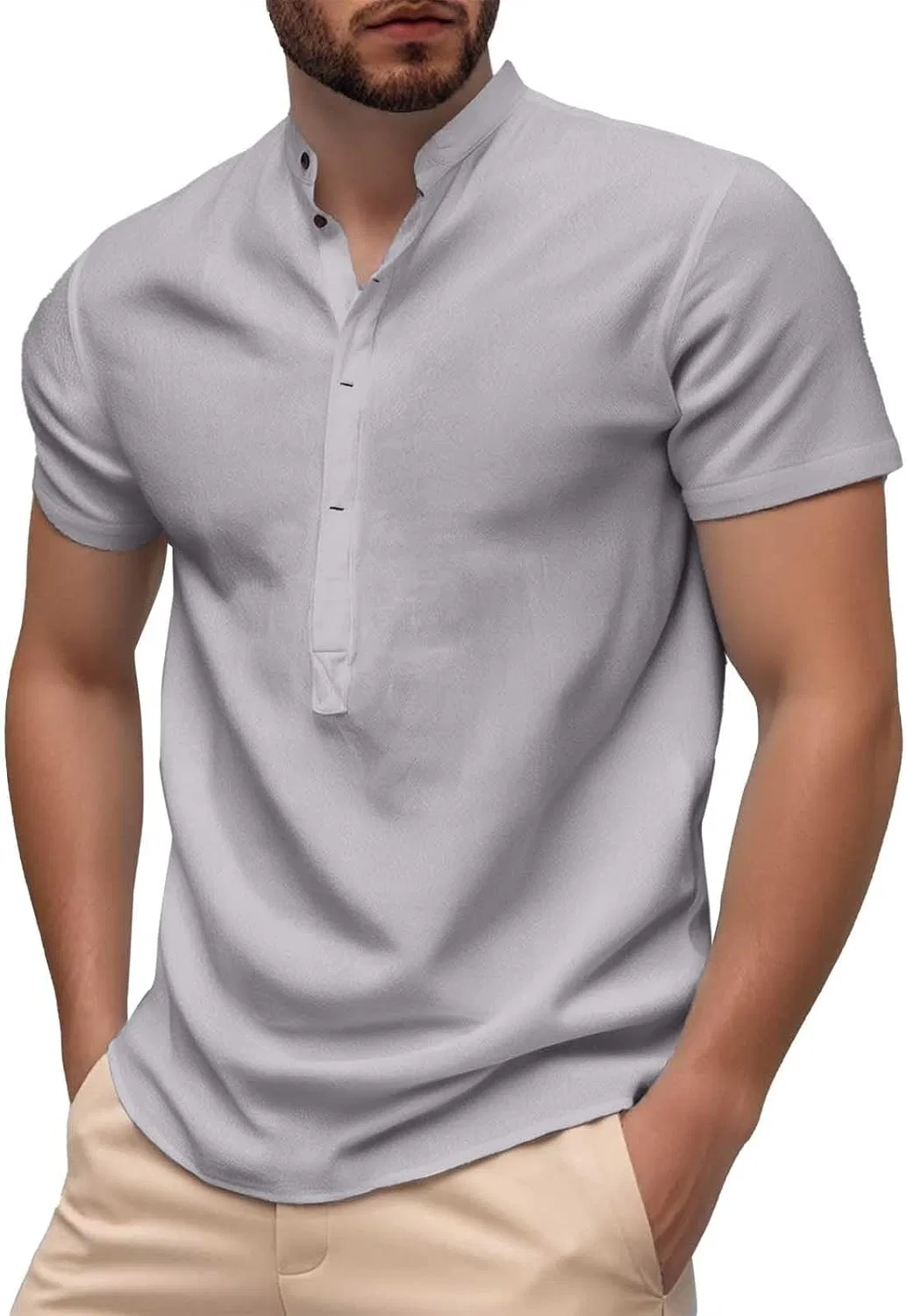 Мужская футболка с воротником-стойкой из полиэстера, Light Gray