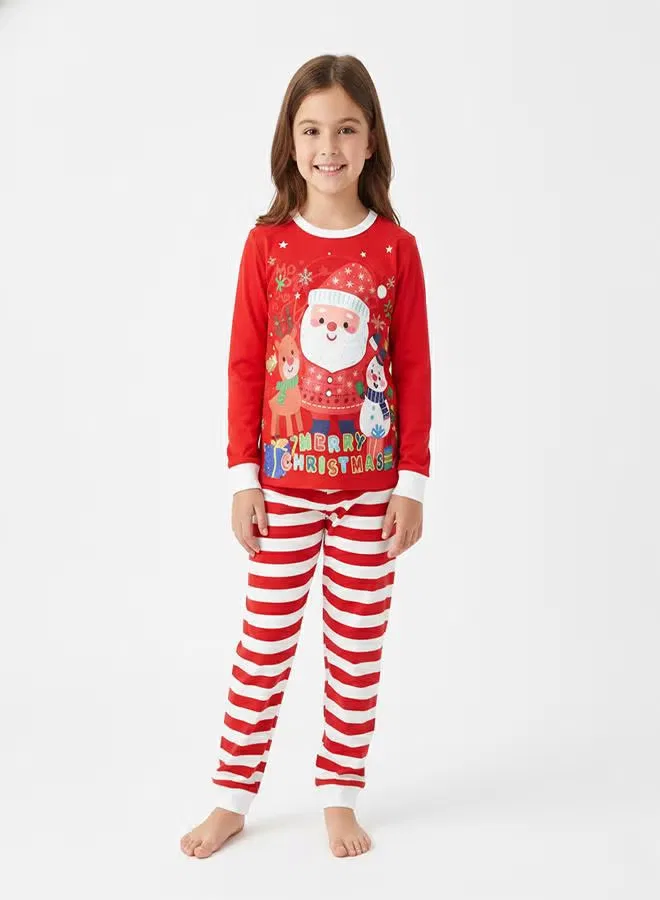 Комплект пижамы с новогодним принтом Santa glow Babyqlo, разноцветный — фото 2