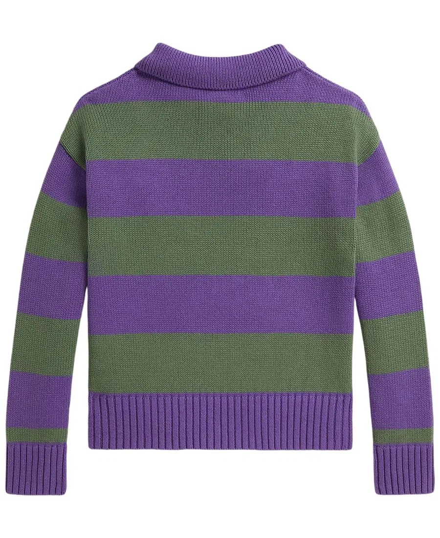 Детский свитер-поло с длинным рукавом и полосатой отделкой Polo Ralph Lauren, Purple Lilac Multi — фото 2