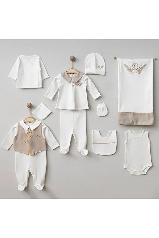 Детский комплект для выписки из роддома с галстуком Pugi Baby Ultralük Cherub Baby, Brown — фото 3