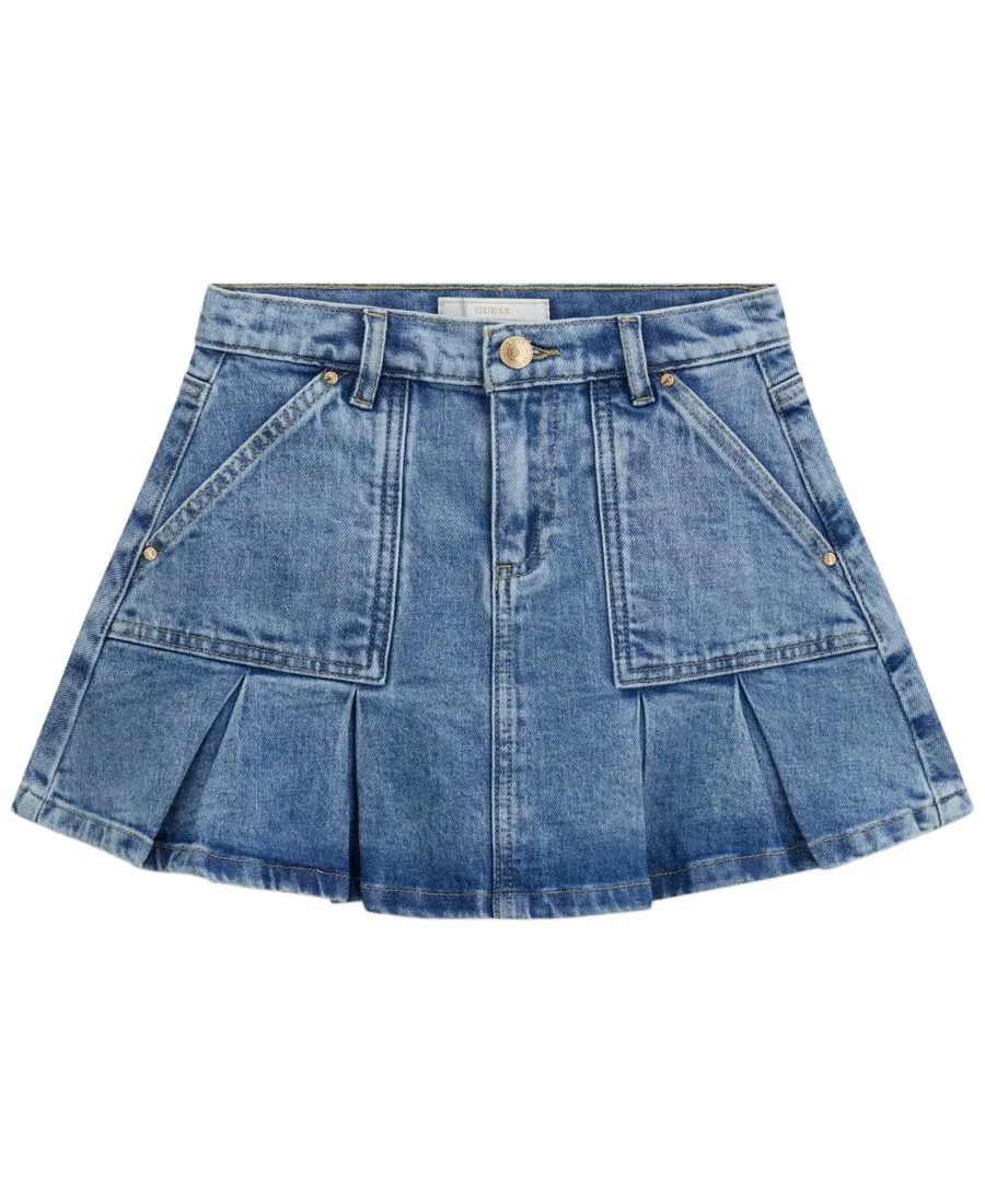 Юбка-миди джинсовая с коробчатой плиссировкой и заниженной талией GUESS, Blue