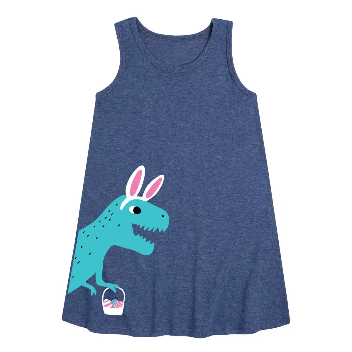 Детское платье-трапеция без рукавов Easter Themed Dino Instant Message, Heather Navy