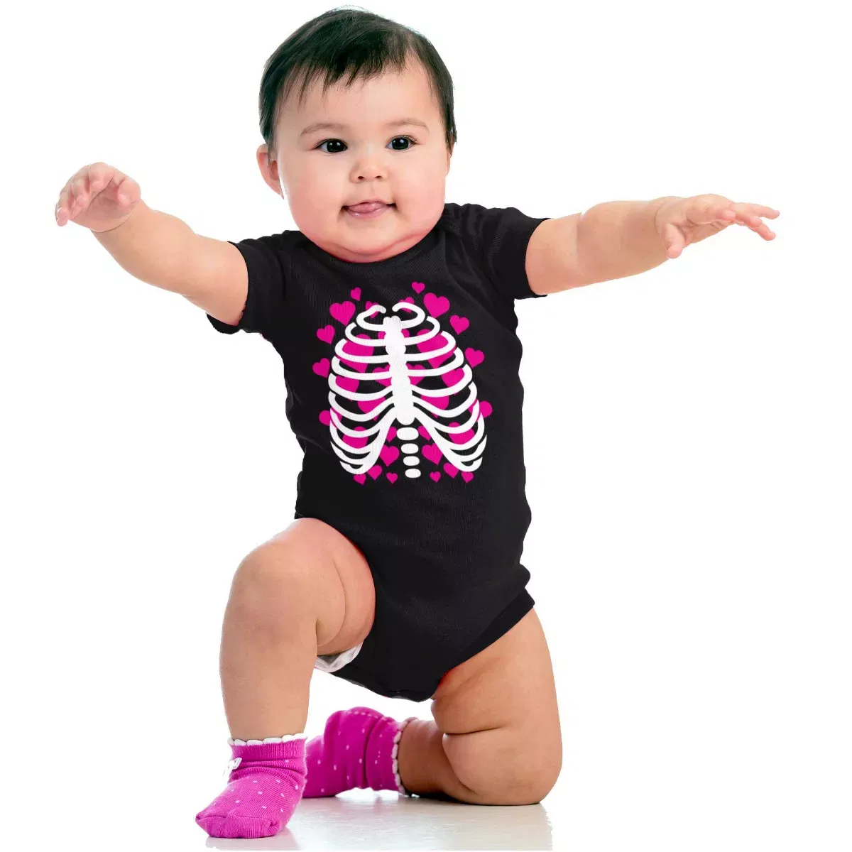 Детское боди с принтом Halloween Skeleton Rib Cage Hearts Brisco Brands, Black — фото 4