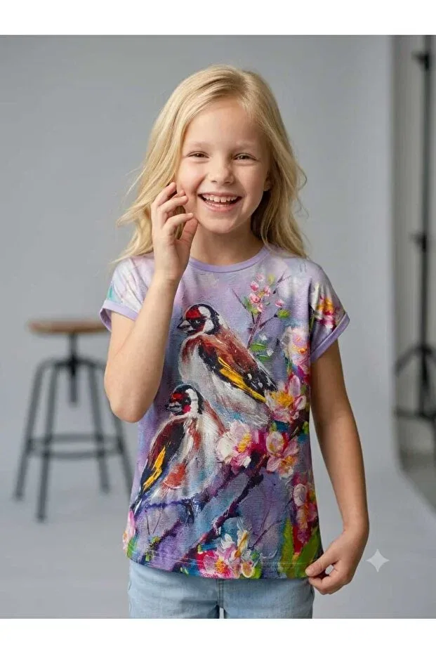 Детская футболка для девочек оверсайз с принтом Hilal Akıncı Kids, Purple — фото 3