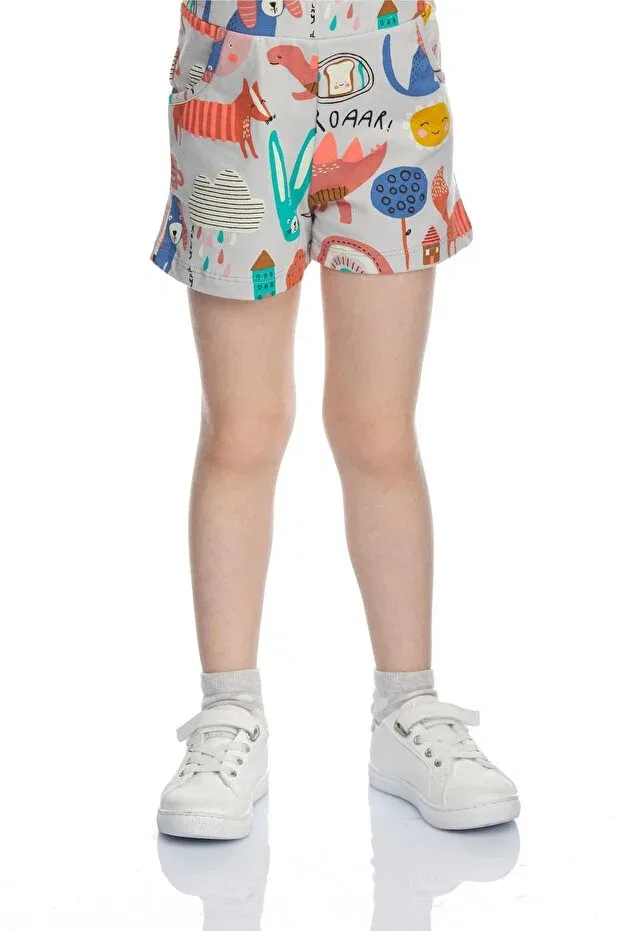 Детские шорты для девочек с принтом Roaring Animals Pocket Lovetti, Patterned — фото 2