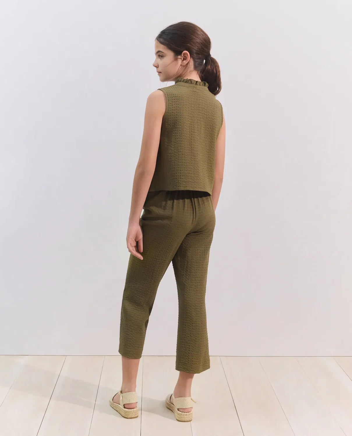 Детские брюки для девочек с принтом в клетку Pantalón fantasía cuadrillé de niña 520 Kaki Coconut El Corte Inglés, Kaki — фото 3