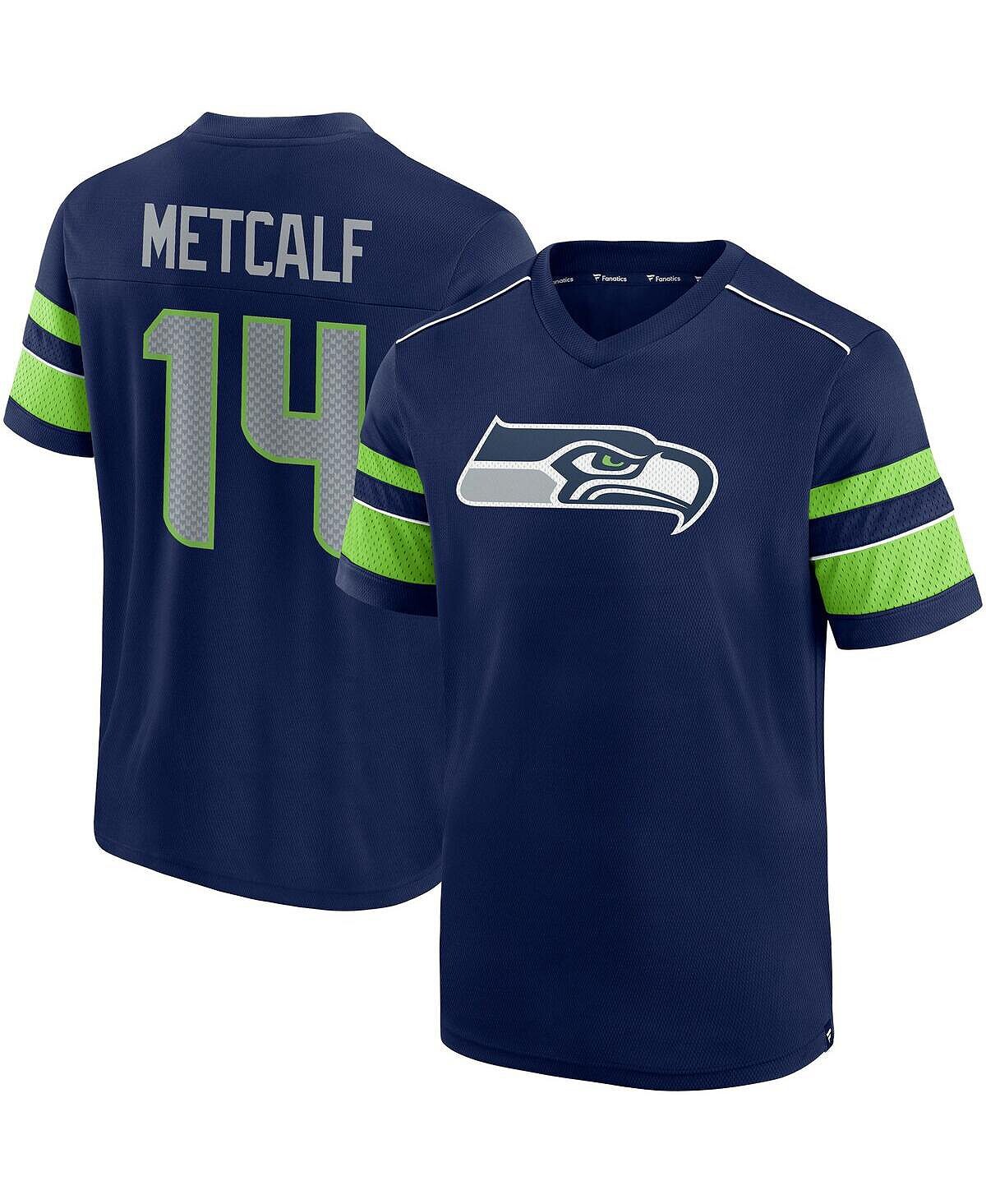 

Мужская фирменная футболка dk metcalf college navy seattle seahawks hashmark name number с v-образным вырезом Fanatics, синий