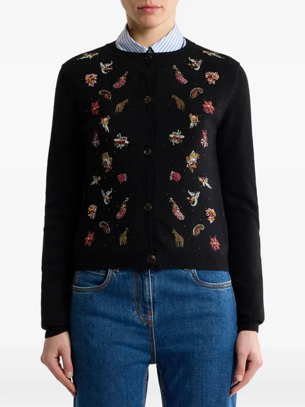 Кашемировый кардиган с вышивкой и бисеромWool and cashmere cardigan with embroidery and beads Etro, черный — фото 2