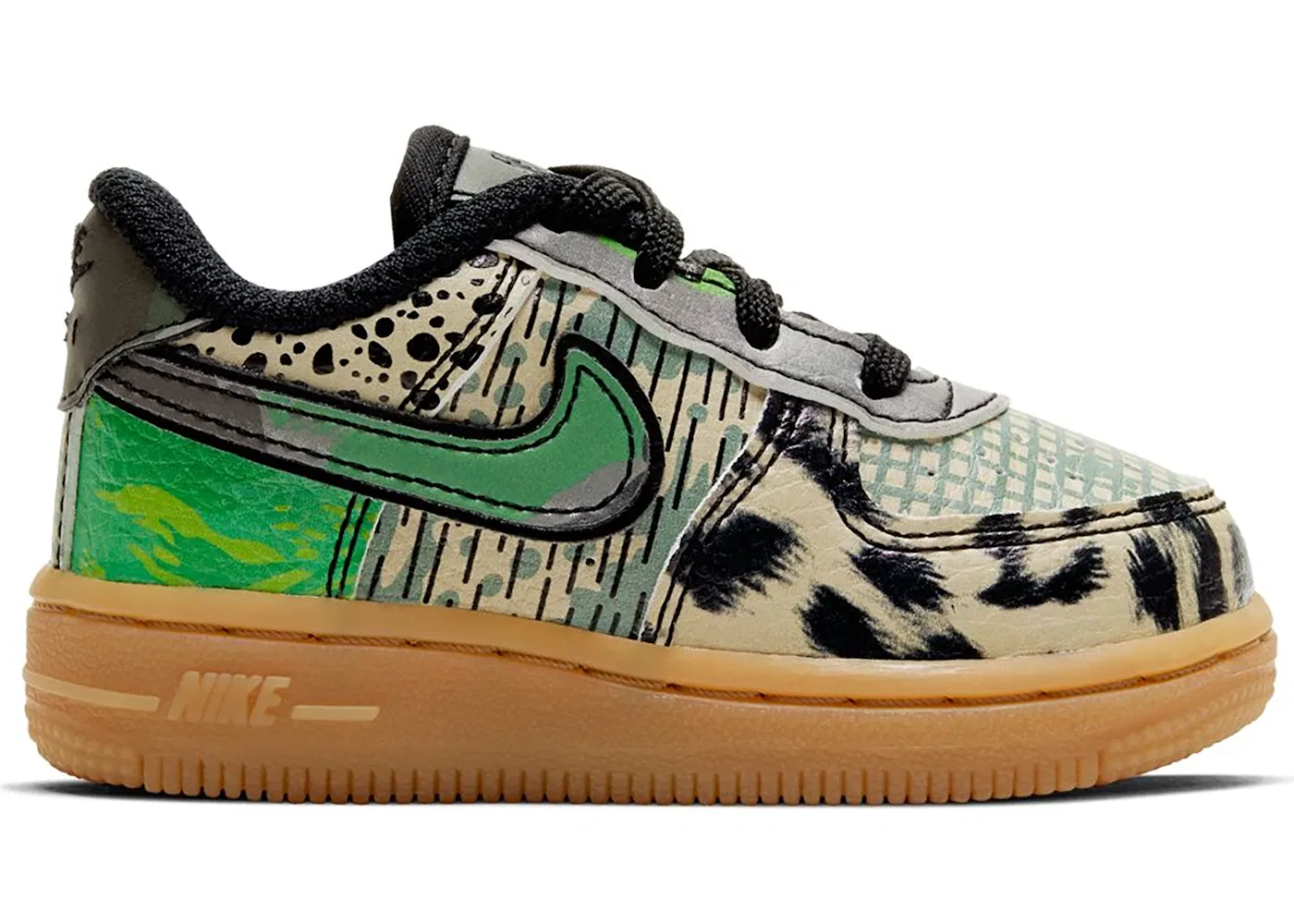 Детские кроссовки Lifestyle Nike Air Force 1 Low, Black/Black-Green Spark-Gum Light Brown-Black