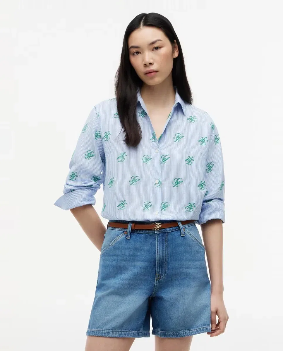 Женская рубашка из льна с принтом Tommy Hilfiger, Azul Claro