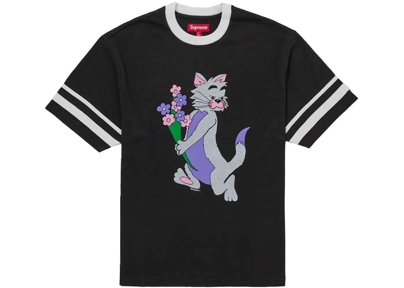 Мужской топ с принтом Supreme Glitter Cat S/S, черный