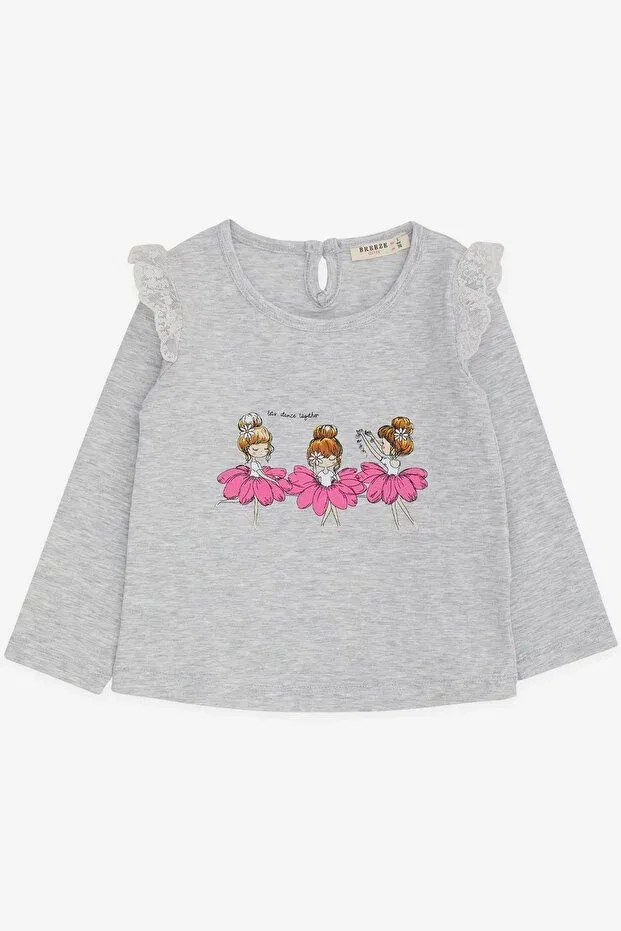 Детская футболка для девочек с принтом Dancer Girl Printed Laced Breeze, Light Gray Melange