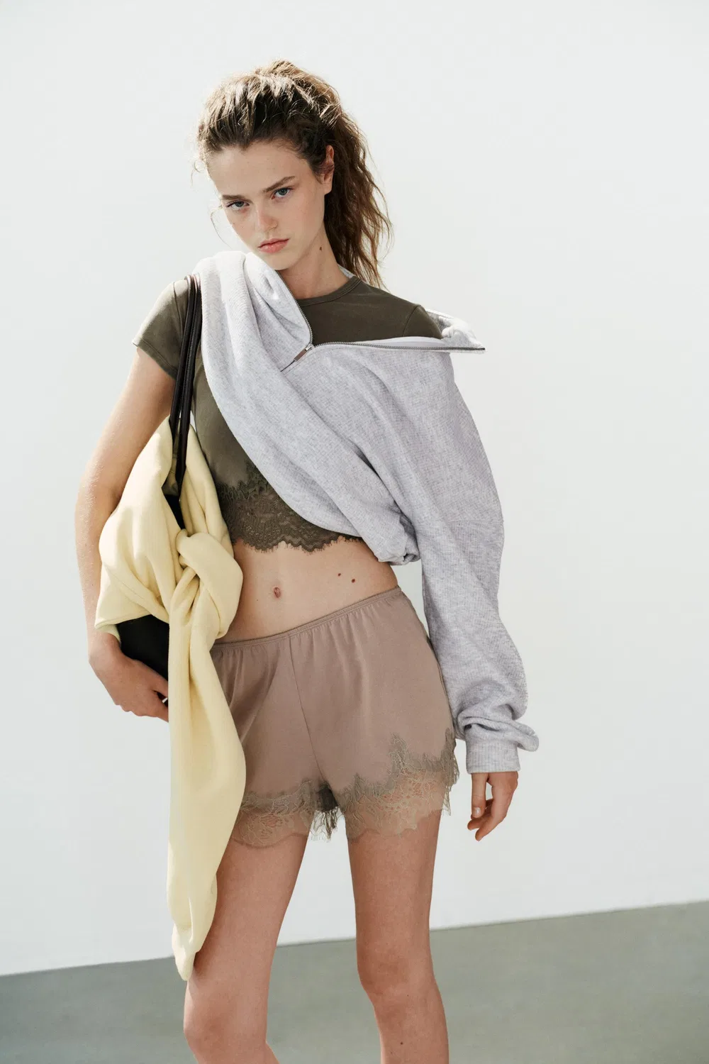 Шорты с вышивкой ZARA, Brown/Taupe — фото 4