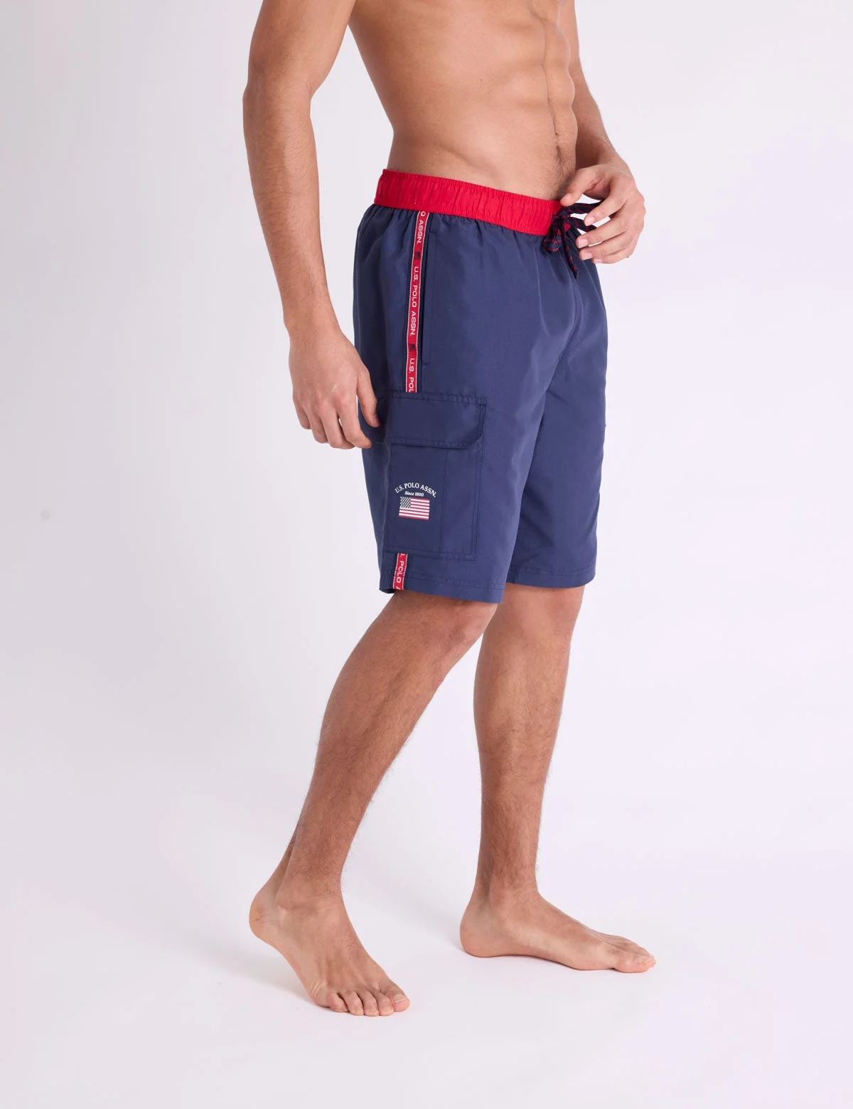 Мужские шорты для плавания U.S. Polo Assn. 10" USPA Side Tape Cargo, темно-синий — фото 3