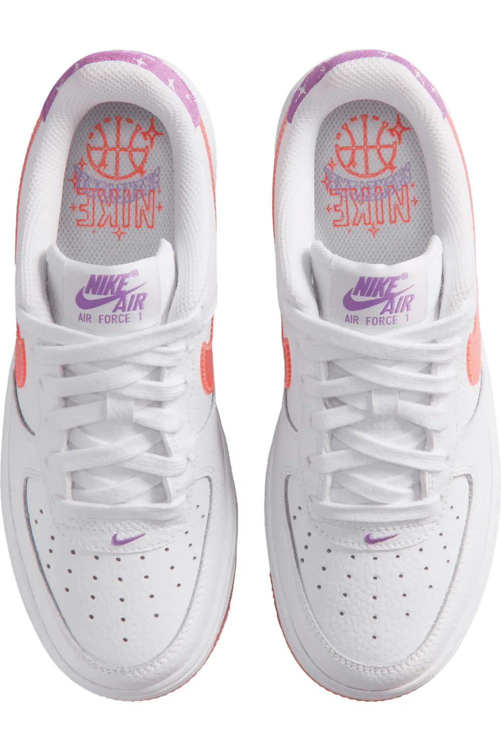 Детские кроссовки баскетбольные Air Force 1 Nike, White/Orange/Bright Violet — фото 3