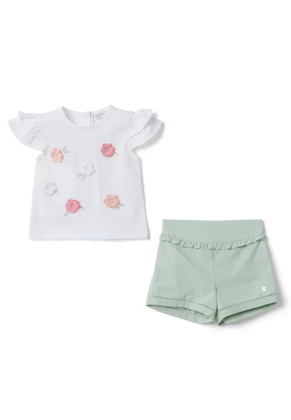 Комплект с цветами, хлопок, Set with applied flowers, Ovs, White, Green, белый/зеленый