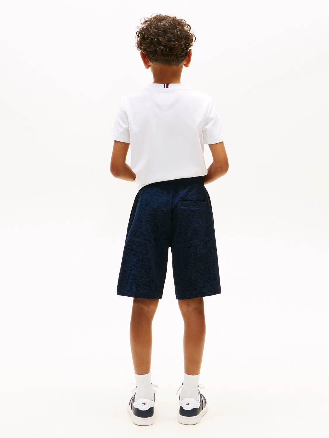 Шорты из жатой ткани, на завязках Tommy Hilfiger, синие — фото 3