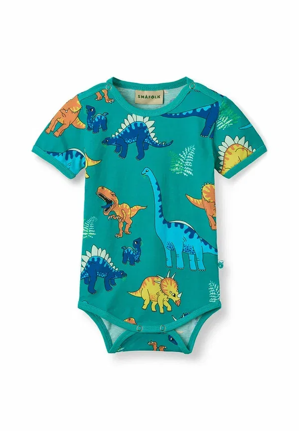 Боди с динозаврами Kortærmet body med dinosaurer Smafolk, teal, бирюзовый