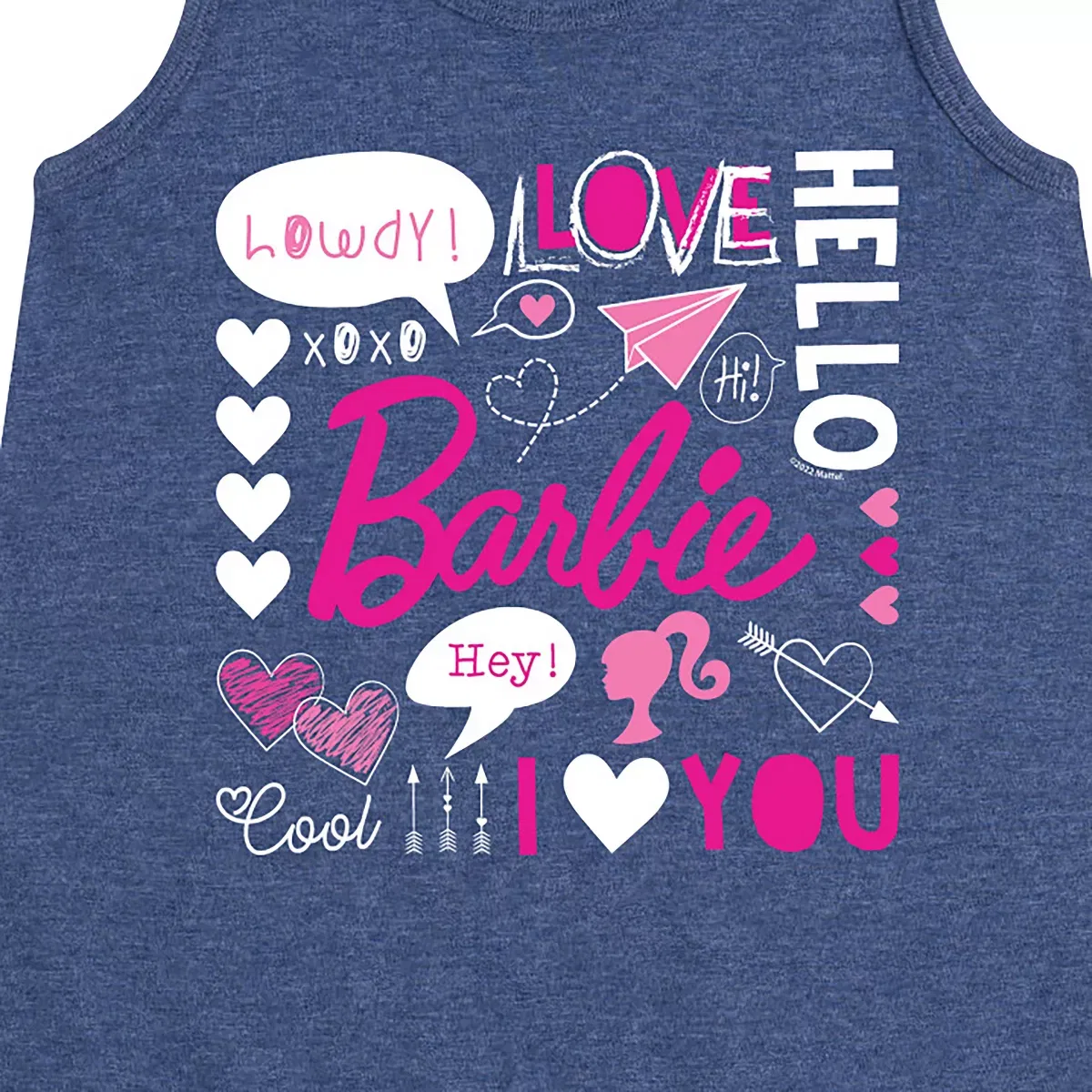 Детское платье для девочек без рукавов с принтом Barbie Valentine's Collage Barbie, Heather Navy — фото 2
