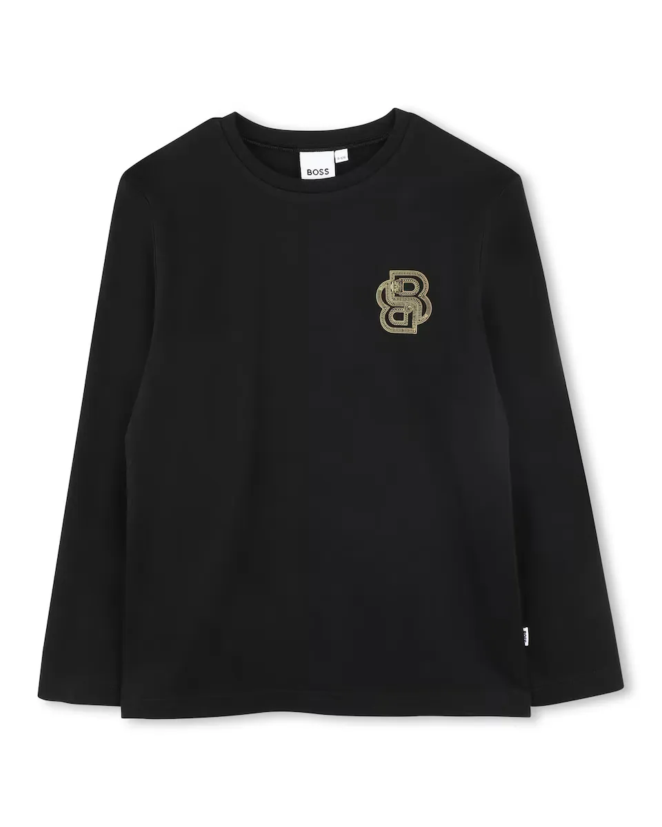 

Футболка для мальчика из черного хлопка BOSS Kidswear, чёрный