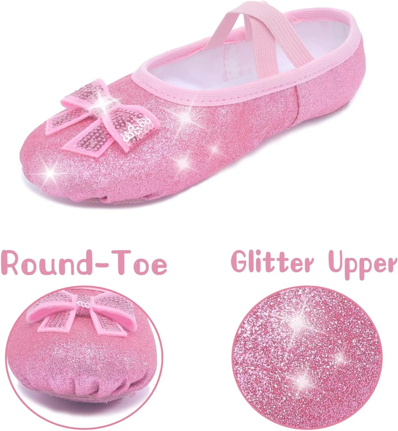 Детские балетки для девочек с блестками Anproity, Glitter Pink — фото 3